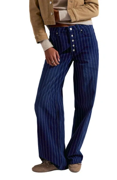 Free People Nia Stripe Boyfriend Jeans In Blue