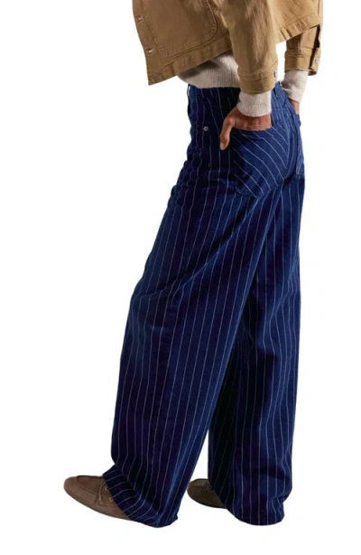 Free People Nia Stripe Boyfriend Jeans In Blue