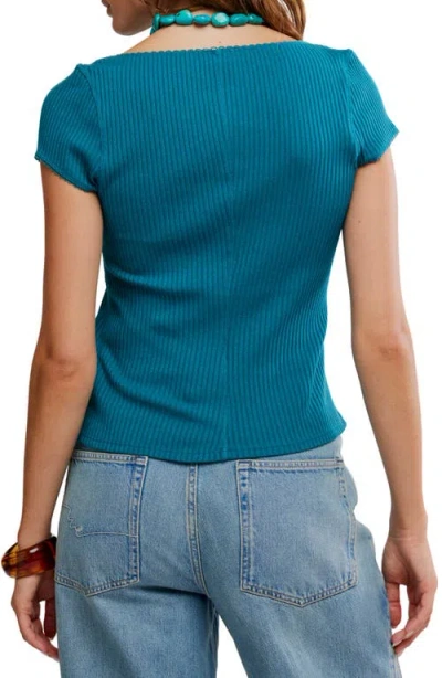 Free People Most Wanted Short Sleeve Cotton Blend Cardigan In Blue