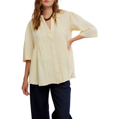 Free People Willow Pintuck Cotton Button-up Shirt In Neutral