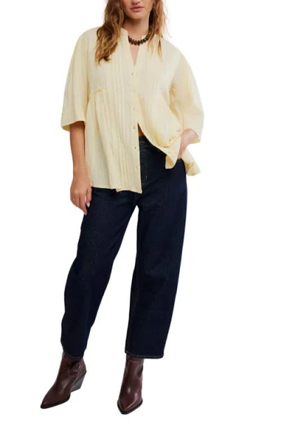 Free People Willow Pintuck Cotton Button-up Shirt In Neutral