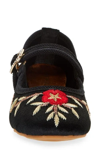 Fuchsia Paradise Floral Embroidered Mary Jane In Black