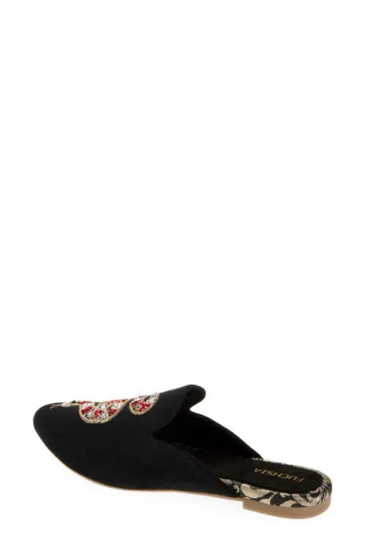 Fuchsia Embroidered Serpent Pointed Toe Mule In Black