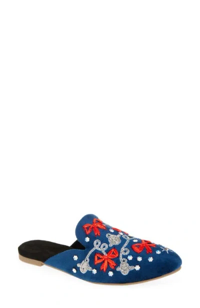 Fuchsia Holiday Belle Embroidered Mule In Blue