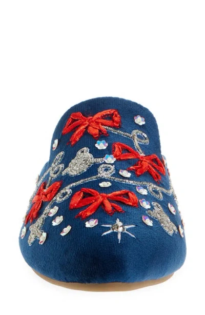 Fuchsia Holiday Belle Embroidered Mule In Blue