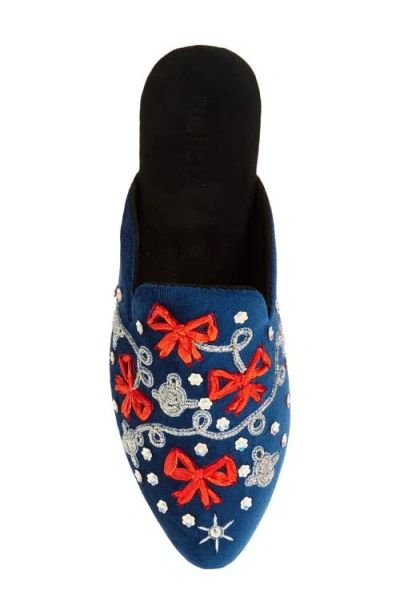 Fuchsia Holiday Belle Embroidered Mule In Blue