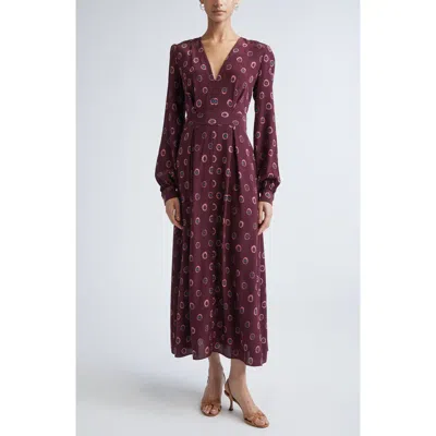 St John St. John Jill Abstract Ink Print Long Sleeve Silk Dress In Purple