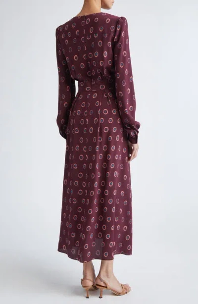 St John St. John Jill Abstract Ink Print Long Sleeve Silk Dress In Purple