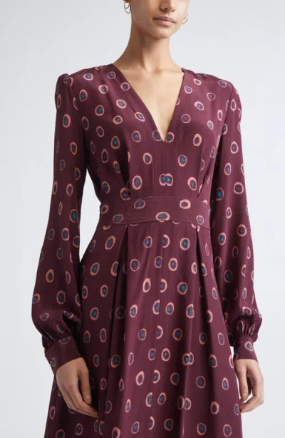 St John St. John Jill Abstract Ink Print Long Sleeve Silk Dress In Purple