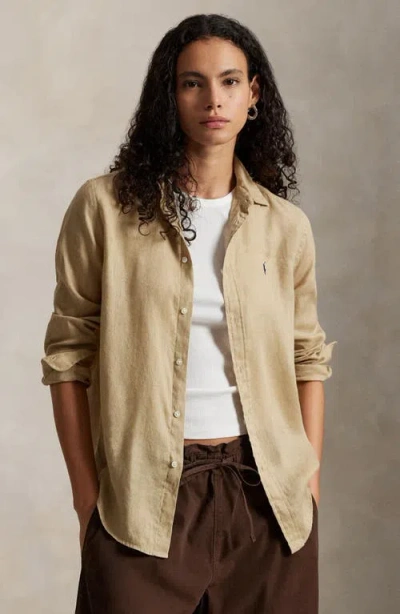 Polo Ralph Lauren Classic Fit Linen Button-up Shirt In Neutral