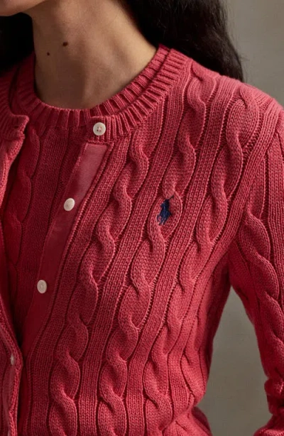 Polo Ralph Lauren Cable-knit Cotton Crewneck Cardigan In Red
