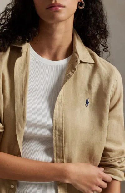 Polo Ralph Lauren Classic Fit Linen Button-up Shirt In Neutral