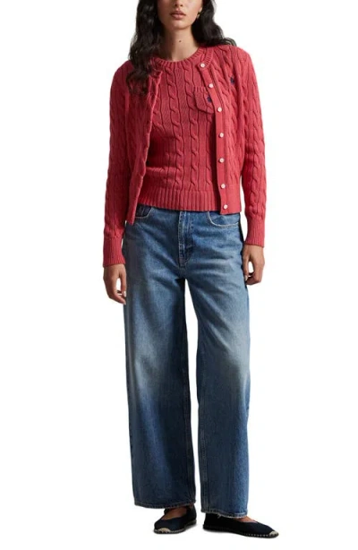 Polo Ralph Lauren Cable-knit Cotton Crewneck Cardigan In Red