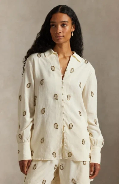 Polo Ralph Lauren Beaded Woven Shirt In Neutral