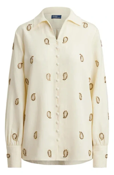 Polo Ralph Lauren Beaded Woven Shirt In Neutral
