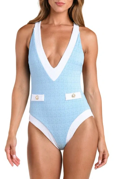 L'agence Lisa Colorblock Plunge One-piece Swimsuit In Blue
