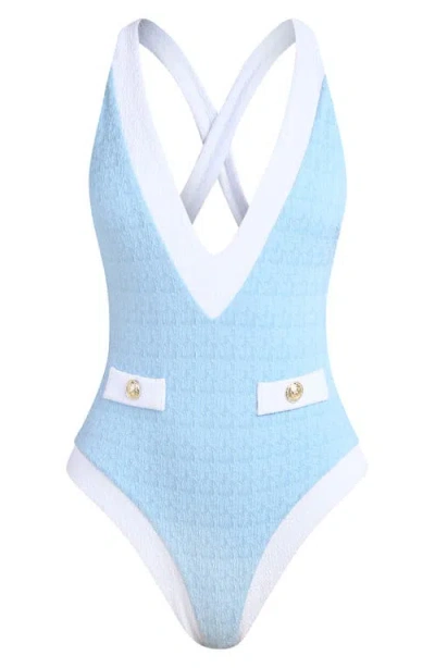 L'agence Lisa Colorblock Plunge One-piece Swimsuit In Blue