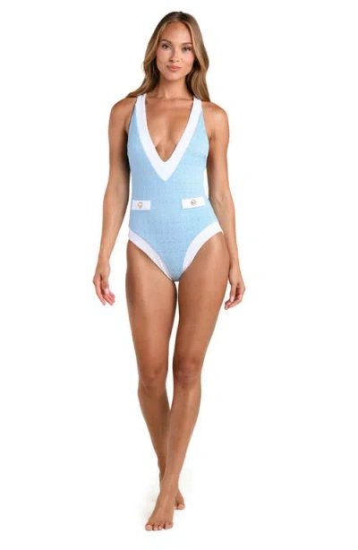 L'agence Lisa Colorblock Plunge One-piece Swimsuit In Blue