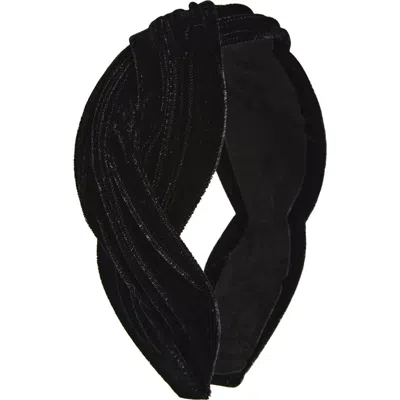 Tasha Pleated Velvet Headband In Black