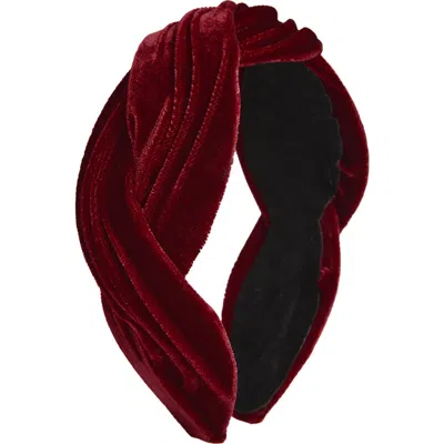 Tasha Pleated Velvet Headband In Burgundy