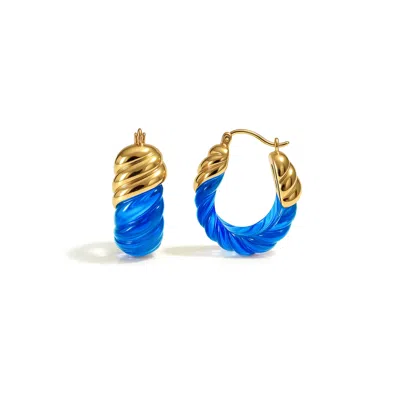 Gold & Honey Women's Blue / Gold Blue Topaz Rope Shrimp Lucite Birthstone Hoop Earrings In Multi