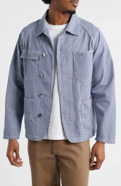 Service Works Hickory 2.0 Engineer Stripe Organic Cotton Button-up Chore Coat In Blue