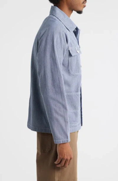 Service Works Hickory 2.0 Engineer Stripe Organic Cotton Button-up Chore Coat In Blue