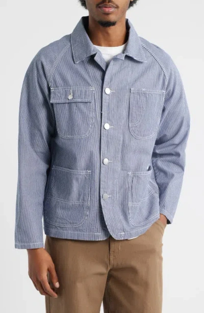 Service Works Hickory 2.0 Engineer Stripe Organic Cotton Button-up Chore Coat In Blue