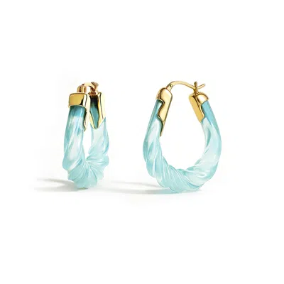 Gold & Honey Women's Blue / Gold Blue Diamond Rope Twist Oval Lucite Birthstone Hoop Earrings In Multi