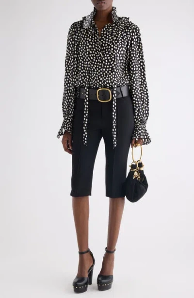 Chloé Blouse With Ruffles And Ribbons On The Front In Silk Jacquard In White