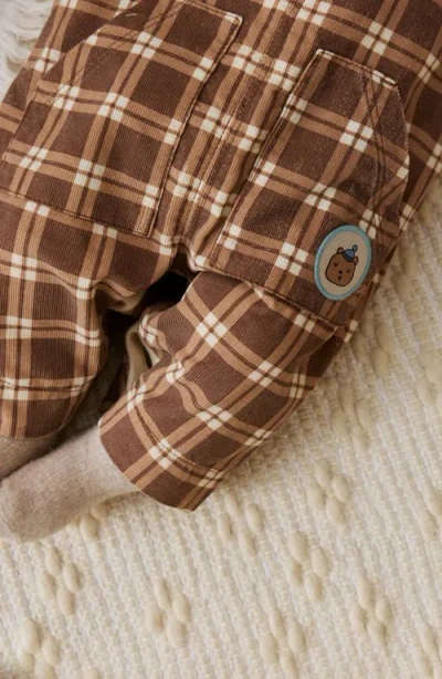 Next Check Cotton Sweatshirt Bodysuit & Overalls Set In Brown