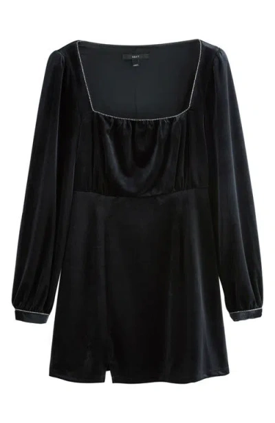 Next Diamante Long Sleeve Velvet Minidress In Black