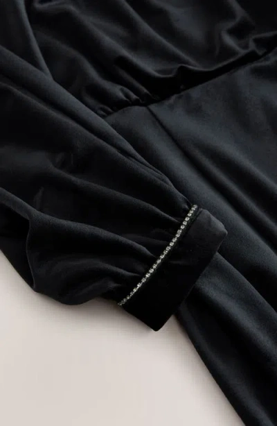 Next Diamante Long Sleeve Velvet Minidress In Black