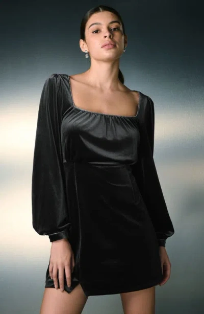 Next Diamante Long Sleeve Velvet Minidress In Black