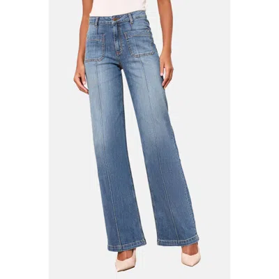 Friends Like These Pintuck Patch Pocket Wide Leg Jeans In Blue