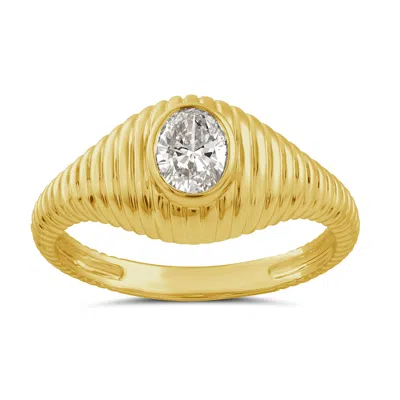 Artisan Women's Gold / White Oval Diamond Ribbed Gold Ring In 14k Yellow Gold In Gold