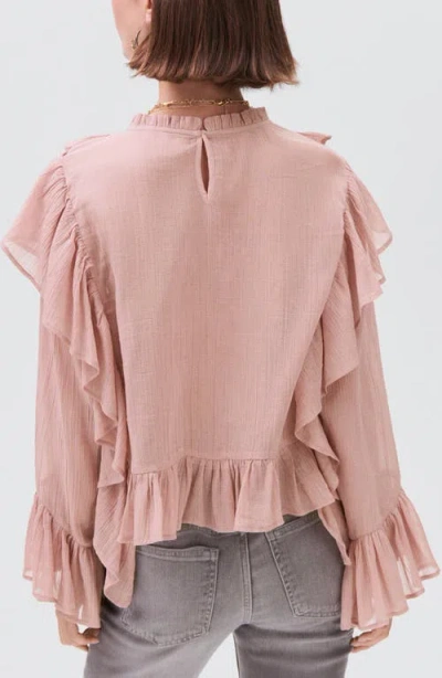 Mango Teen Ruffle Long Sleeve Cotton Crop Top In Pink