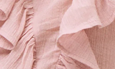 Mango Teen Ruffle Long Sleeve Cotton Crop Top In Pink