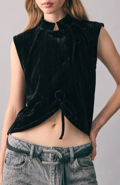Mango Teen Velvet Crop Vest In Black