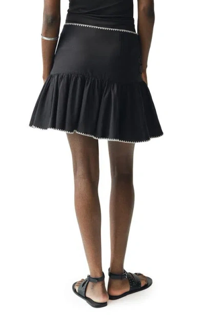 Mango Teen Embroidered Ruffle Cotton Miniskirt In Black