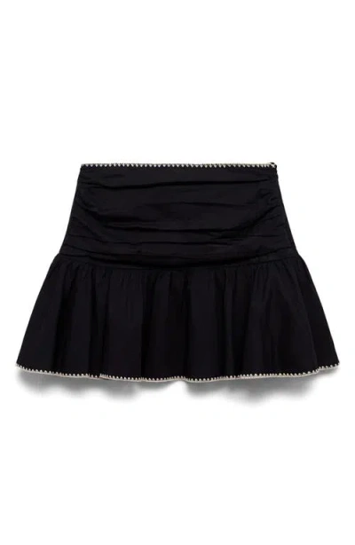 Mango Teen Embroidered Ruffle Cotton Miniskirt In Black
