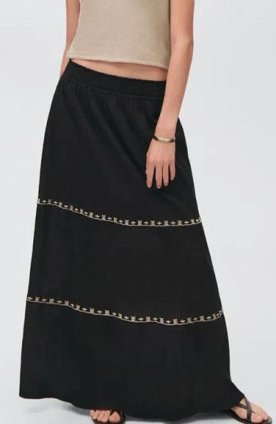 Mango Teen Embroidered Maxi Skirt In Black