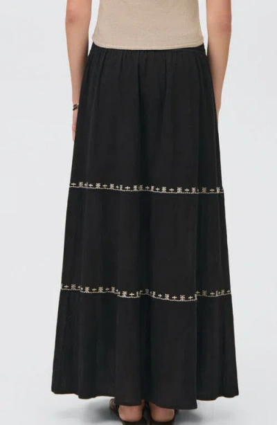 Mango Teen Embroidered Maxi Skirt In Black