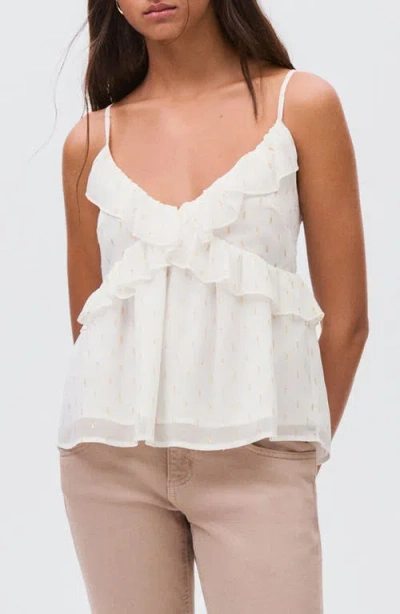 Mango Teen Plumeti Metallic Chiffon Ruffle Tank In White