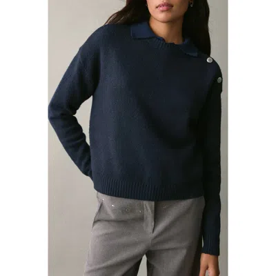 Mango Teen Button Shoulder Crewneck Sweater In Blue