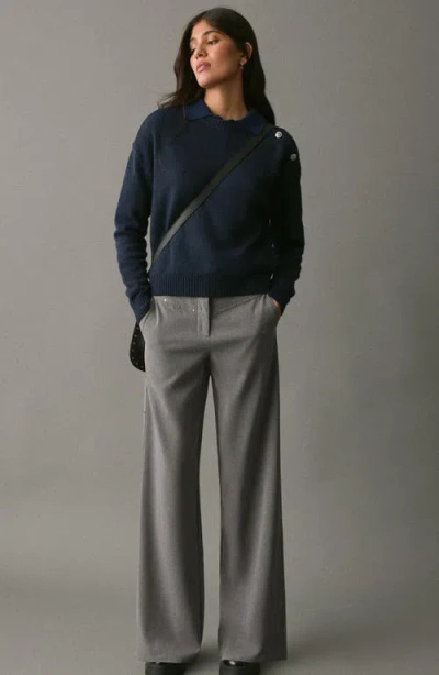 Mango Teen Button Shoulder Crewneck Sweater In Blue