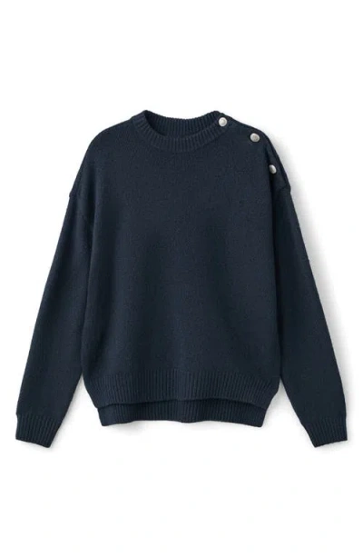 Mango Teen Button Shoulder Crewneck Sweater In Blue