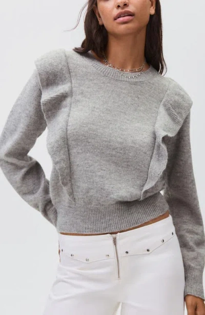 Mango Teen Ruffle Crop Sweater In Gray