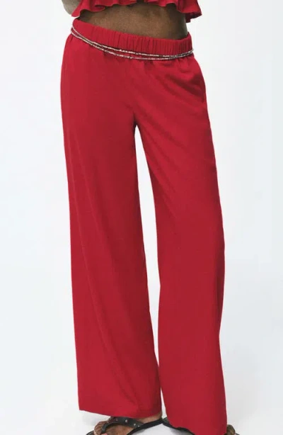 Mango Teen Straight Leg Pull-on Pants In Red