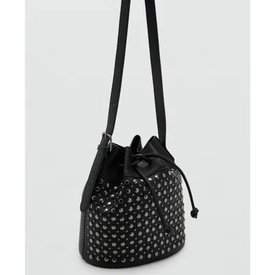 Mango Teen Stud Faux Leather Bucket Bag In Black
